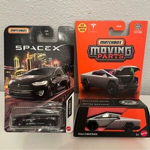 Matchbox Moving Parts & Mainline Tesla Cybertruck & SpaceX Model X set of 2 cars